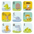 Animal alphabet graphic A to I. Cute vector zoo alphabet with animals in cartoon style. Royalty Free Stock Photo