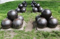 Projectiles for US 20-inch Rodman cannon at the Civil War Memorial in Bay Ridge area Royalty Free Stock Photo