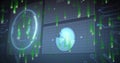 Projecting HUD element floating in control interface, with binary code streams, panels, grid Royalty Free Stock Photo