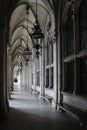 Projection Of Gothic Columns And Arches And Lamps In The Old Building Royalty Free Stock Photo