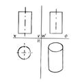 Projection of cylinder. Sketch, hand drawing. Black outline on white background. Vector illustration