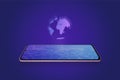 Projection of the planet from a mobile phone display. Augmented reality technology on mobile