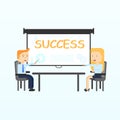 Projection screen. Modern business teachers giving lecture, training, seminar or presentation. Royalty Free Stock Photo