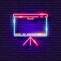 Projection screen neon sign. Screen for presentations glowing icon. School board, LED screen. The concept of school, university, Royalty Free Stock Photo