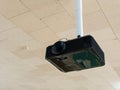 A projector hanging from the ceiling in a room Royalty Free Stock Photo