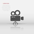 Projector icon in flat style. Cinema camera vector illustration on white isolated background. Movie business concept Royalty Free Stock Photo