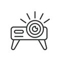Projector, icon in line design. Projector, presentation, display, cinema, screen, technology, video on white background
