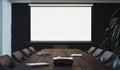 Projector screen canvas in modern conference room. 3d rendering.