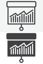 Projector screen graph line and solid vector icon set Royalty Free Stock Photo