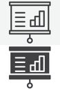 Projector screen graph line and solid vector icon set Royalty Free Stock Photo