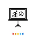 A projector screen icon showing graphs and charts Royalty Free Stock Photo