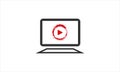 Projector screen and youtube logo play button line icon in zen circlce Online blog, flogging, stream, video chat concept