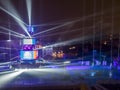 Projectors and lasers show of the tower in Plovdiv, Bulgaria