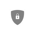 Grey secure digital shield vector logo with white padlock. Royalty Free Stock Photo