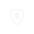 White secure digital shield vector logo with white padlock.