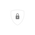White secure digital shield vector logo with grey padlock. Royalty Free Stock Photo