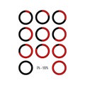 Black and red part outline filled infographic pie chart circle in thin line flat style. Vector illustration pack of web icons.