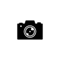 Flat vector professional mirrorless digital camera on isolated white background.