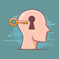 Psychology and solution concept with a key unlocking a keyhole in a human head Royalty Free Stock Photo