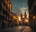 Streetview sunset in Barcelona Royalty Free Stock Photo