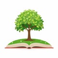 Tree growing from open book in flat vector style, education and knowledge concept illustration on white background Royalty Free Stock Photo