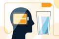 Hydration reminder concept with human head silhouette, low battery and water glass, healthy habit flat vector illustration Royalty Free Stock Photo