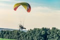 Flight on motor glider in the evening sky. Festival of aeronautics `Nebosvod of Belogorie`.