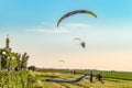 Flying on motor gliders. Takeoff and landing site. Festival of aeronautics `Nebosvod of Belogorie`.