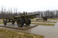 Soviet 152-mm howitzers in the State Military Historical Museum-Reserve `Prokhorov Field` of the Belgorod region