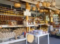 Prokopi, Evia island, Greece. September 2020: street trade of honey, kitchen utensils and Souvenirs at Church of St. John Russian