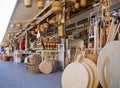 Prokopi, Evia island, Greece. September 2020: street trade of honey, kitchen utensils and Souvenirs at Church of St. John Russian