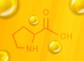 Proline chemical formula. Proline 3D Realistic chemical molecular structure