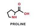 Proline chemical formula. Proline chemical molecular structure. Vector illustration