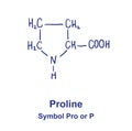 Proline chemical structure. Vector illustration Hand drawn