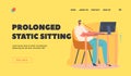 Prolonged Static Sitting Landing Page Template. Male Character Wrong Unhealthy Back Position during Working at Computer