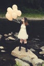 Prom Girl Balloons River Rocks Royalty Free Stock Photo