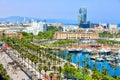 Promenad along the berth Moll de la Fusta, Museum of Catalunya history in the Barcelona port, Barceloneta Royalty Free Stock Photo