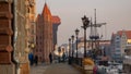 A promenade along the riverbank of Motlawa River. Gdansk, Poland. Royalty Free Stock Photo