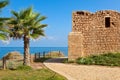 Promenade and ancient tomb in Ashkelon, Israel. Royalty Free Stock Photo