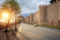 Promenade by Avila Medieval Walls at sunset - Avila, Spain Royalty Free Stock Photo
