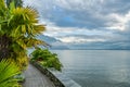 Promenade close to Lake Geneva in Montreux with beautiful views on Alps Royalty Free Stock Photo