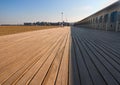 Promenade des Planches, where beach closets are dedicated to famous actors and moviemakers that have come to Deauville. Royalty Free Stock Photo