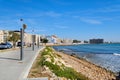 Promenade empty public walk along Mediterranean Sea in the resort town of Torrevieja, Costa Blanca, Alicante, Spain