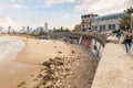 Promenade and free beach in the old town of Yafo and the skyscrapers of Tel Aviv in the distance, in Tel Aviv - Yafo city, Israel