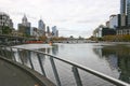 Iconic skyline on urban shore in CBD. Coastal cityscape of skyscrapers on Yarra River, South Bank, Melbourne, Victoria, Australia Royalty Free Stock Photo