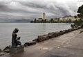 Promenade of Lake Geneva near Montreux after rain Royalty Free Stock Photo