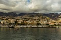 The promenade, marina and city of Funchal, Madeira from a ship in the harbour