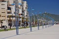 An arc of elegant street lamps on the Martil promenade. Morocco. Africa. Royalty Free Stock Photo