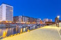 Promenade at Motlawa river and marina in Gdansk at night Royalty Free Stock Photo