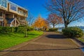 Promenade path along the Fraser River in New Westminster City Royalty Free Stock Photo